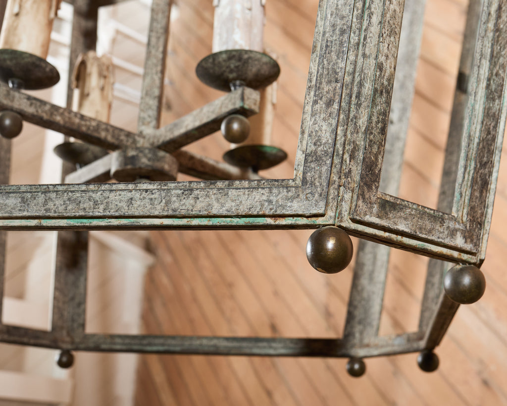 Monumental Dennis & Leen Attributed Patinated Iron Bronze Lantern