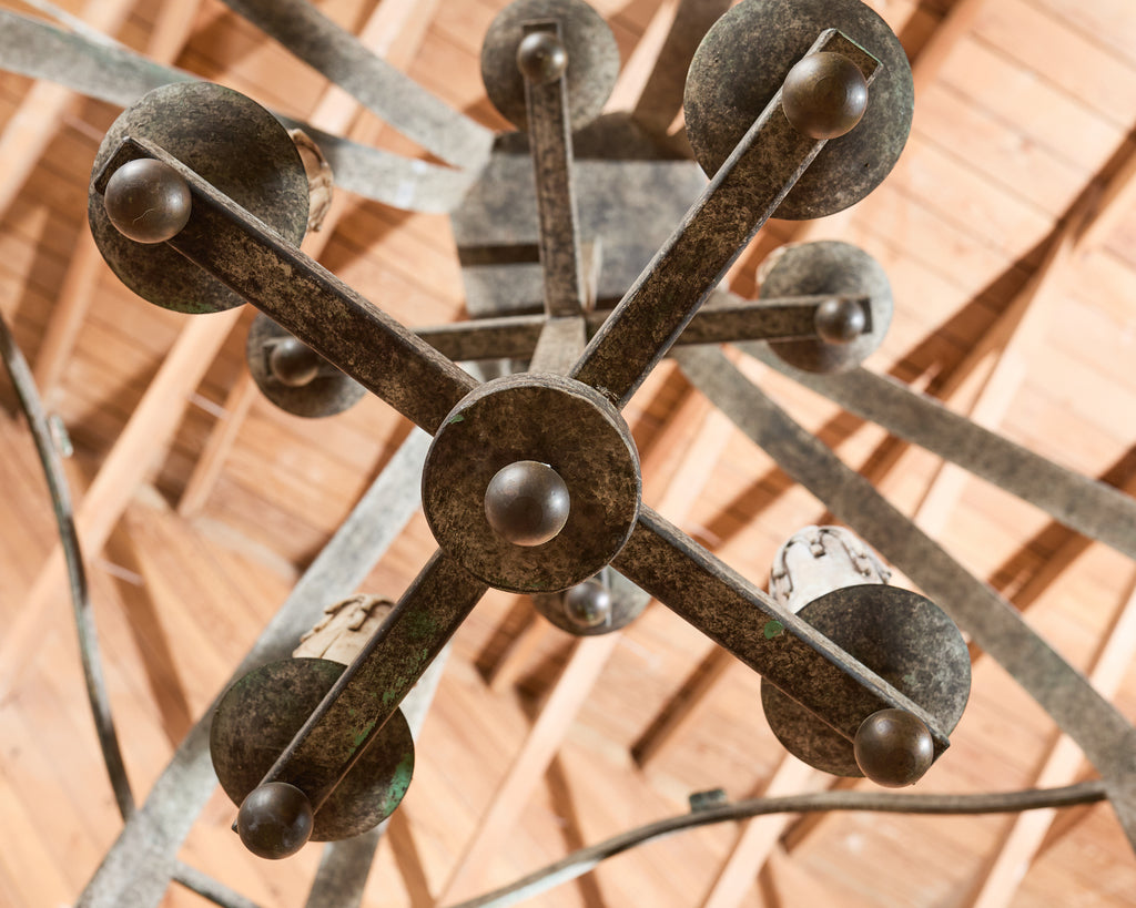 Monumental Dennis & Leen Attributed Patinated Iron Bronze Lantern