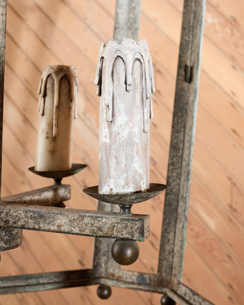 Monumental Dennis & Leen Attributed Patinated Iron Bronze Lantern