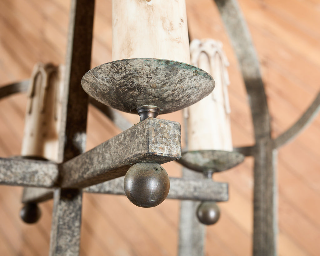Monumental Dennis & Leen Attributed Patinated Iron Bronze Lantern