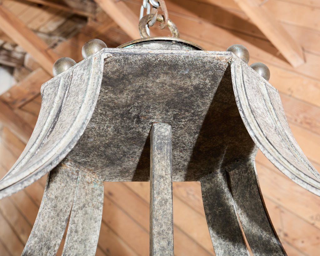 Monumental Dennis & Leen Attributed Patinated Iron Bronze Lantern