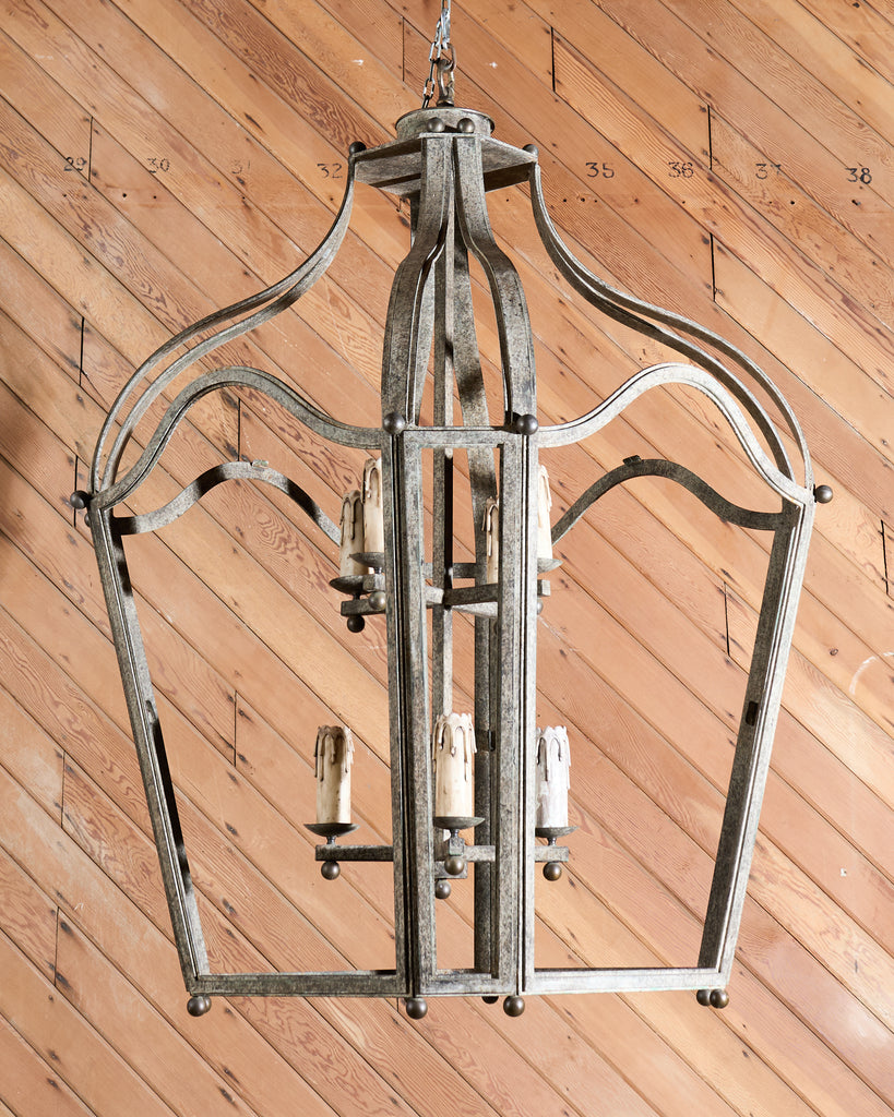 Monumental Dennis & Leen Attributed Patinated Iron Bronze Lantern