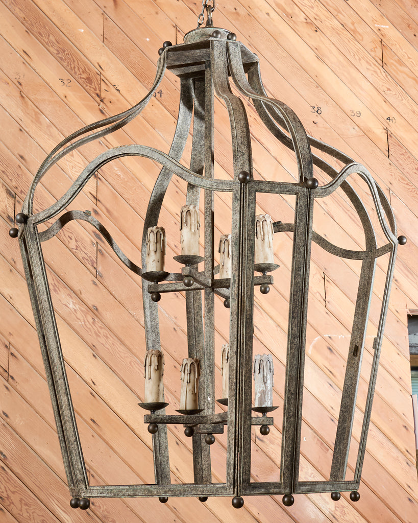 Monumental Dennis & Leen Attributed Patinated Iron Bronze Lantern