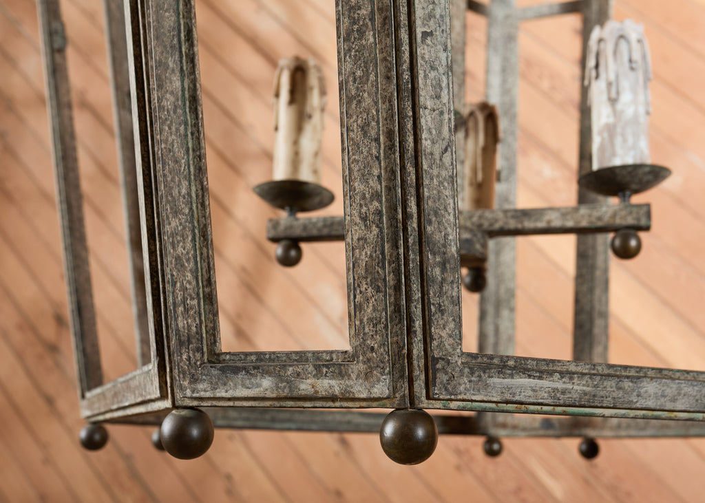 Monumental Dennis & Leen Attributed Patinated Iron Bronze Lantern