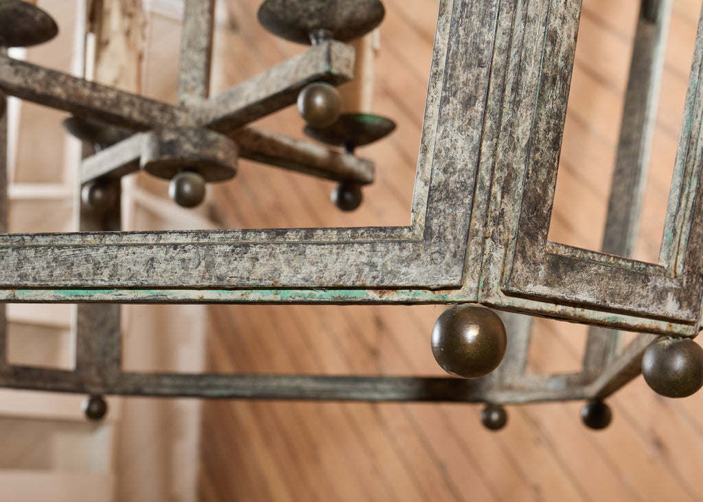 Monumental Dennis & Leen Attributed Patinated Iron Bronze Lantern