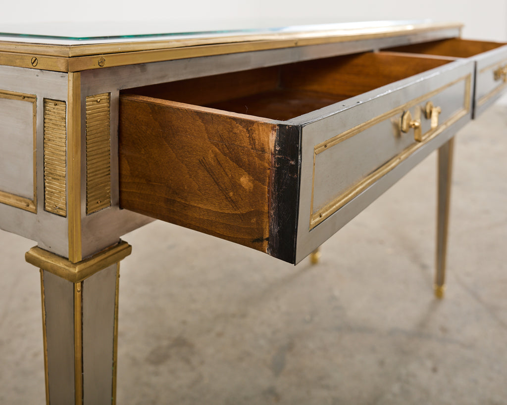 John Vesey Style Steel Bronze Neoclassical Console Desk