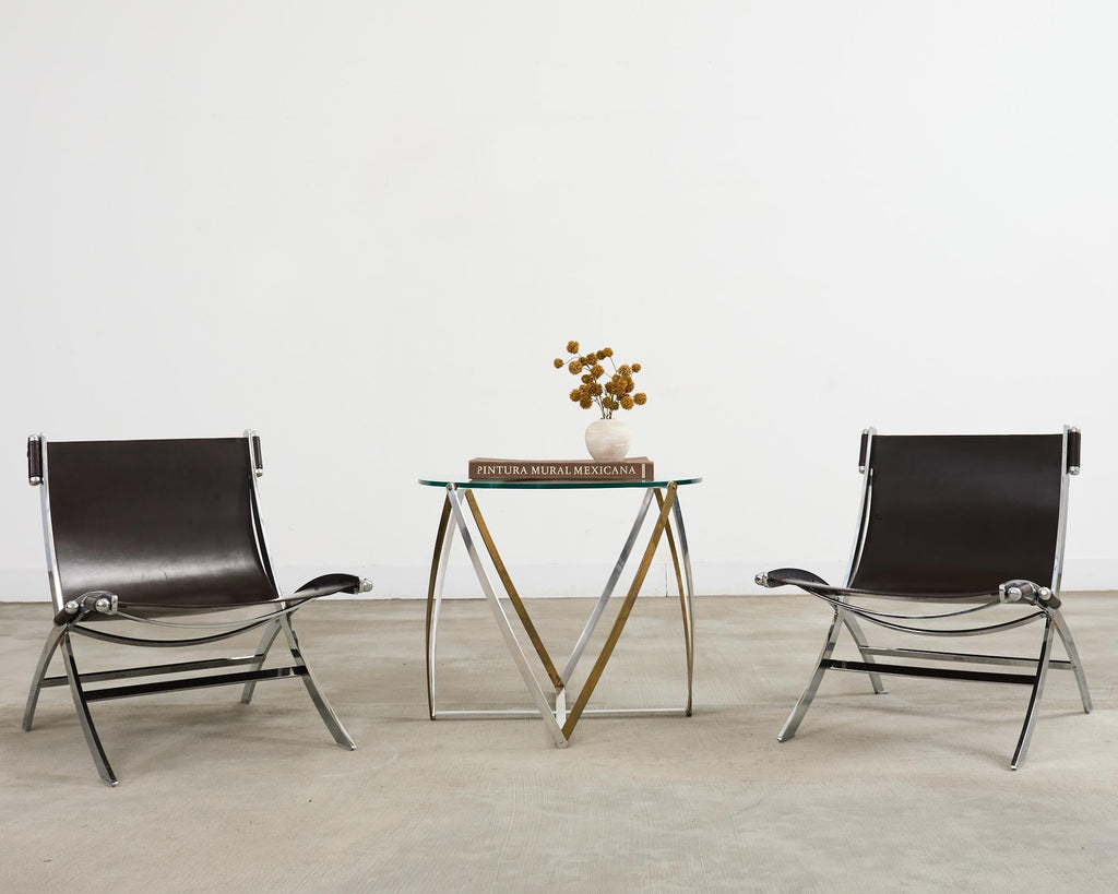 John Vesey Brass and Steel Glass Top Spool Drinks Table