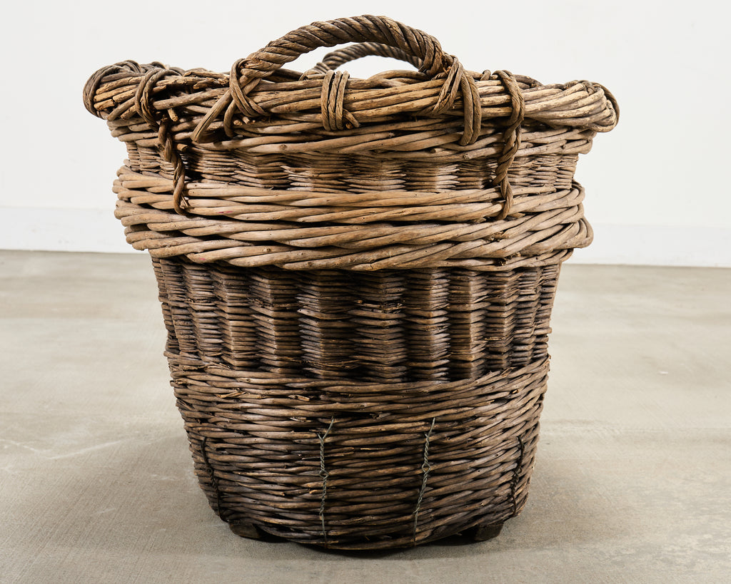 French Champagne Grape Vineyard Harvest Woven Wicker Basket