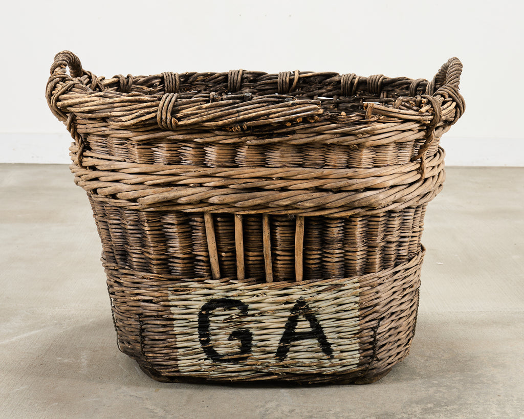 French Champagne Grape Vineyard Harvest Woven Wicker Basket