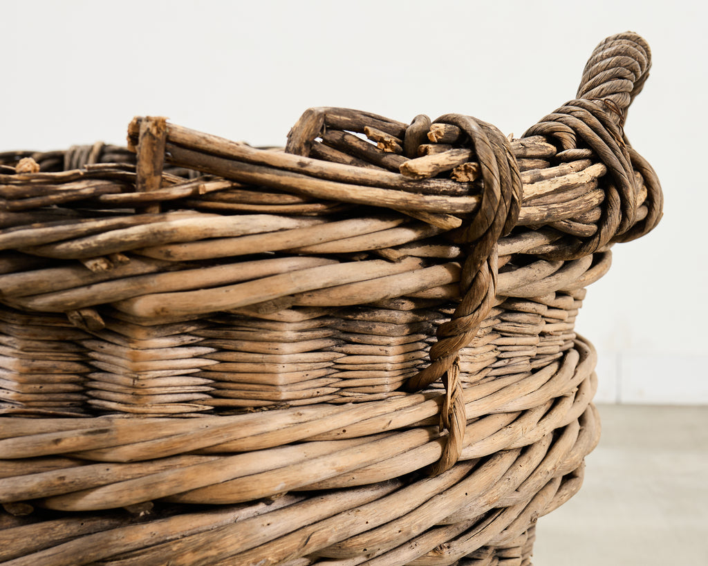 French Champagne Grape Vineyard Harvest Woven Wicker Basket