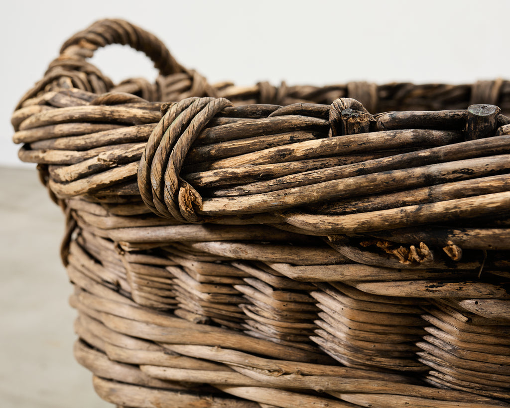 French Champagne Grape Vineyard Harvest Woven Wicker Basket