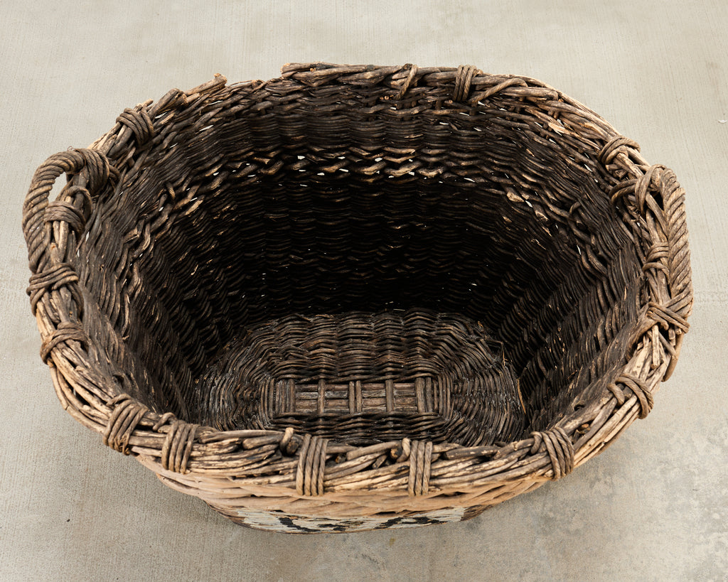 French Champagne Grape Vineyard Harvest Woven Wicker Basket