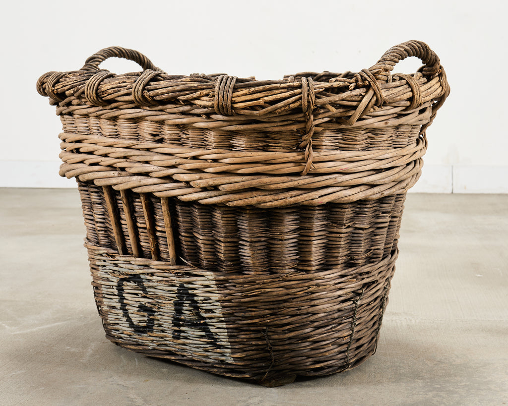 French Champagne Grape Vineyard Harvest Woven Wicker Basket