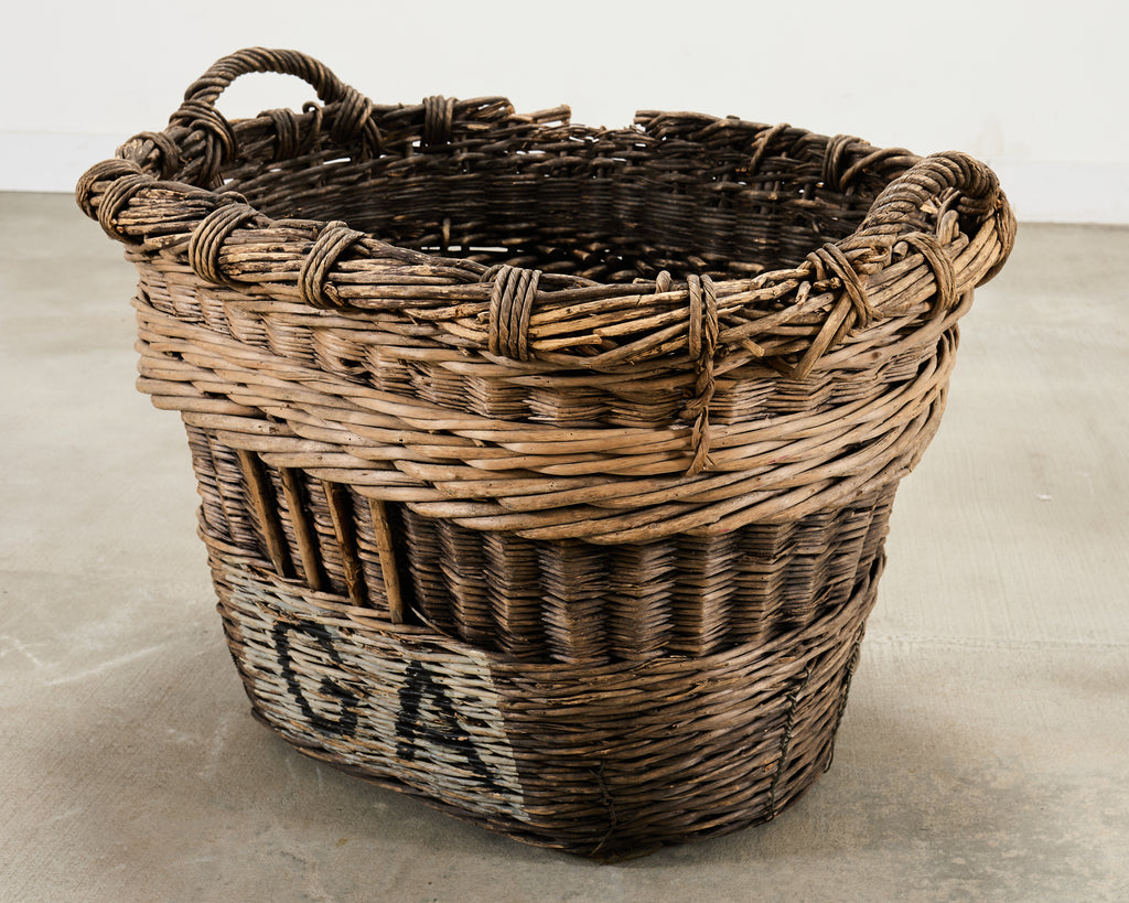 French Champagne Grape Vineyard Harvest Woven Wicker Basket