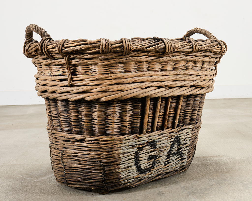 French Champagne Grape Vineyard Harvest Woven Wicker Basket