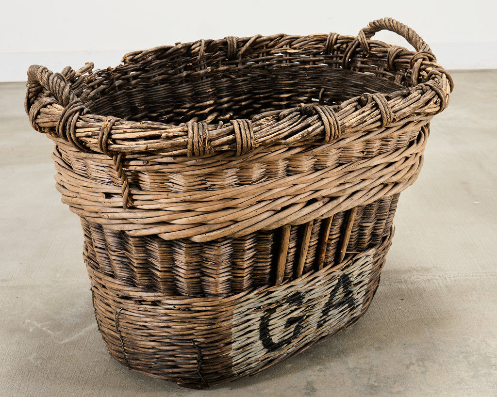 French Champagne Grape Vineyard Harvest Woven Wicker Basket