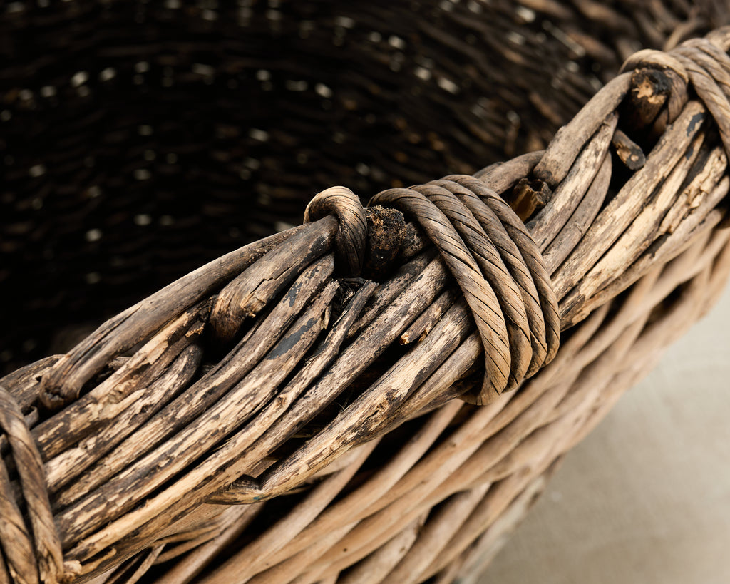 French Champagne Grape Vineyard Harvest Woven Wicker Basket