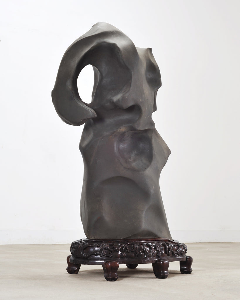 Monumental Chinese Scholar's Water Stone on Carved Base 5 Ft