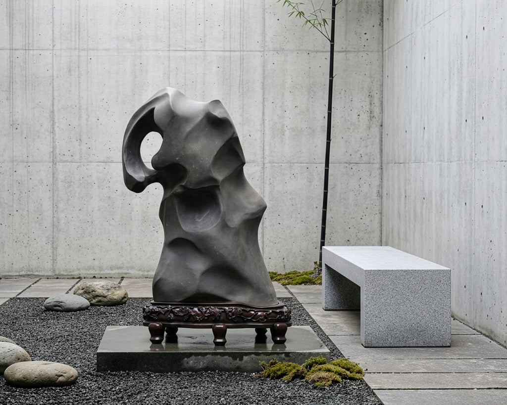 Monumental Chinese Scholar's Water Stone on Carved Base 5 Ft