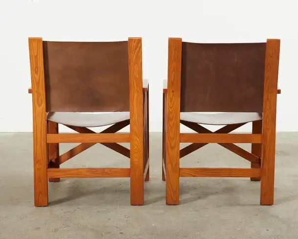Set of Four Ralph Lauren Shelter Sky Ash Leather Sling Dining Chairs