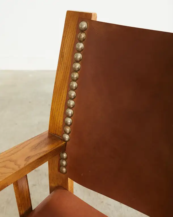 Set of Four Ralph Lauren Shelter Sky Ash Leather Sling Dining Chairs