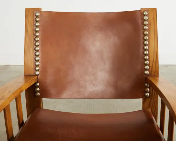 Set of Four Ralph Lauren Shelter Sky Ash Leather Sling Dining Chairs