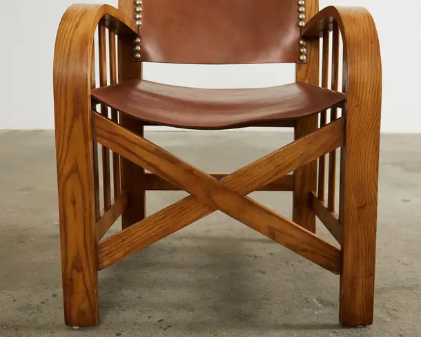 Set of Four Ralph Lauren Shelter Sky Ash Leather Sling Dining Chairs