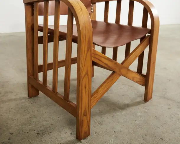 Set of Four Ralph Lauren Shelter Sky Ash Leather Sling Dining Chairs