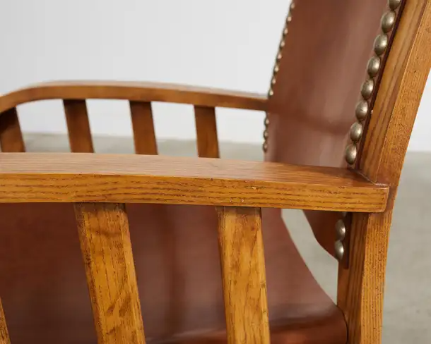 Set of Four Ralph Lauren Shelter Sky Ash Leather Sling Dining Chairs