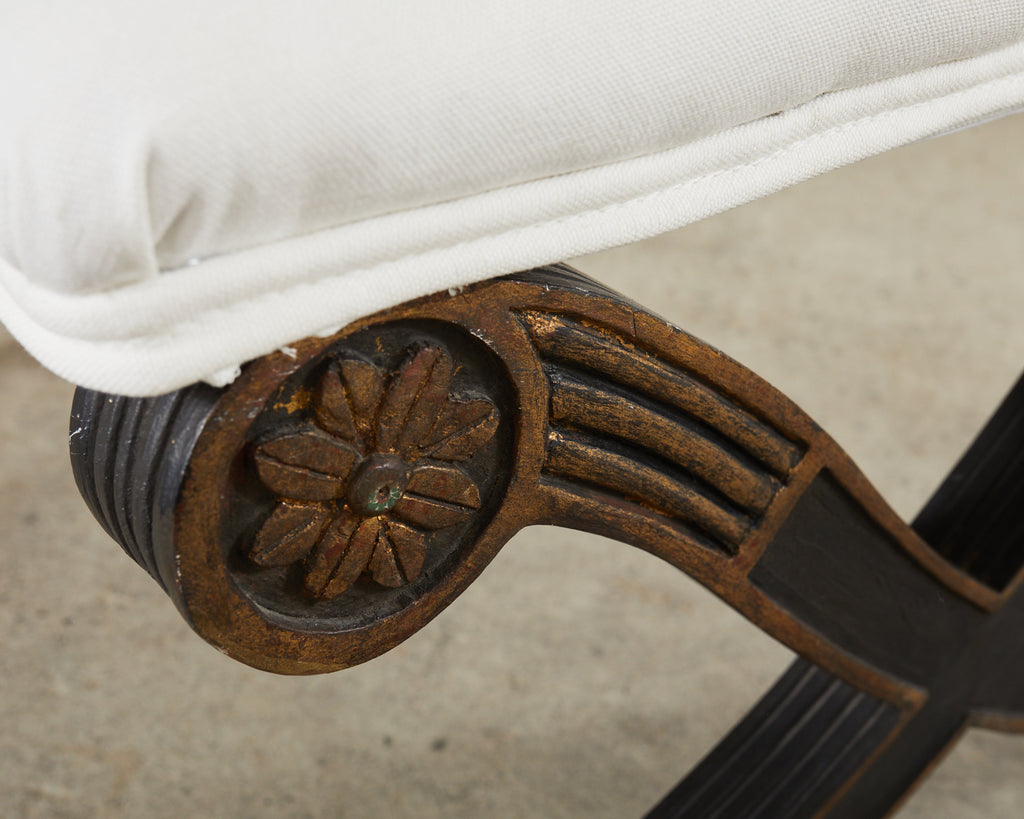 19th Century Neoclassical Italian Regency Period Curule Leg Bench