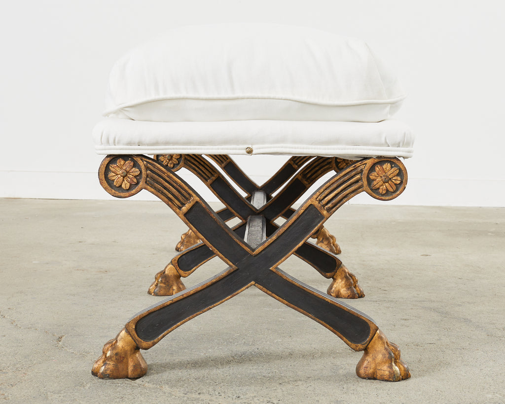 19th Century Neoclassical Italian Regency Period Curule Leg Bench