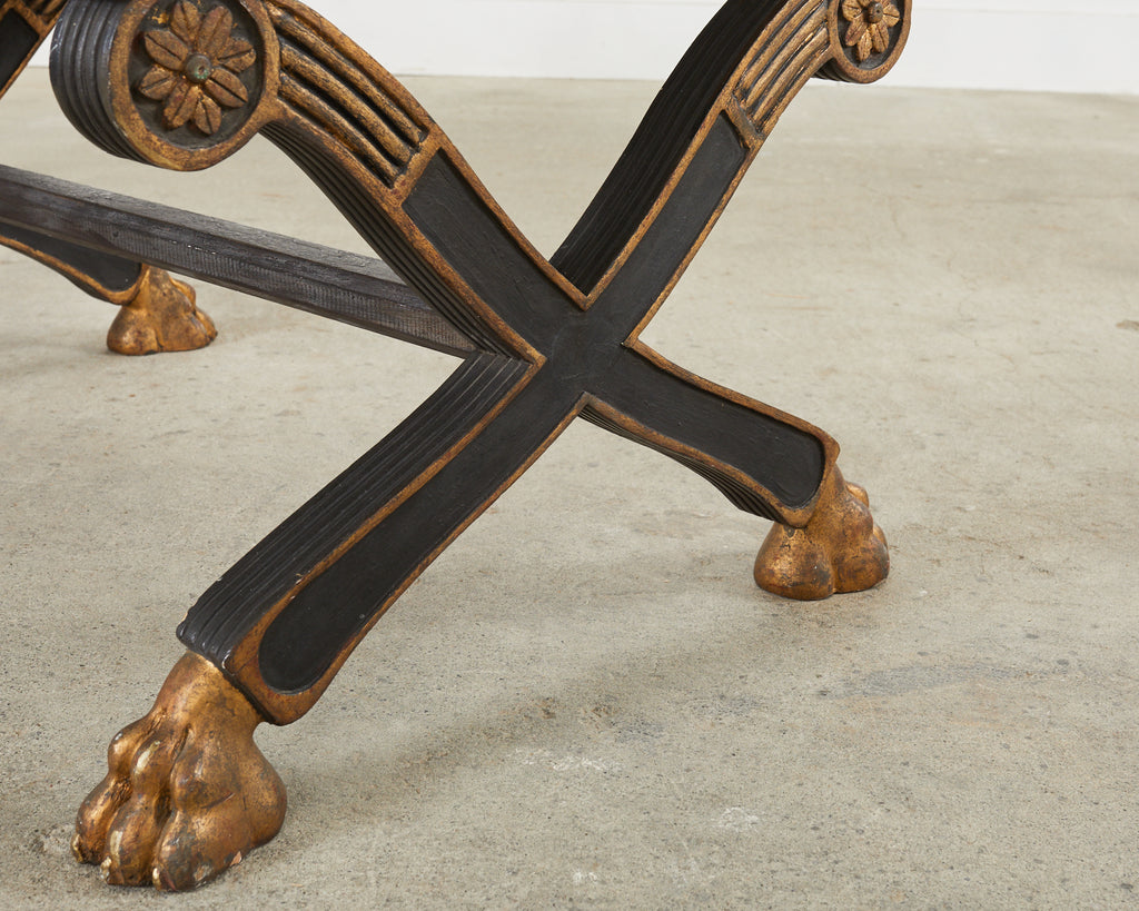 19th Century Neoclassical Italian Regency Period Curule Leg Bench