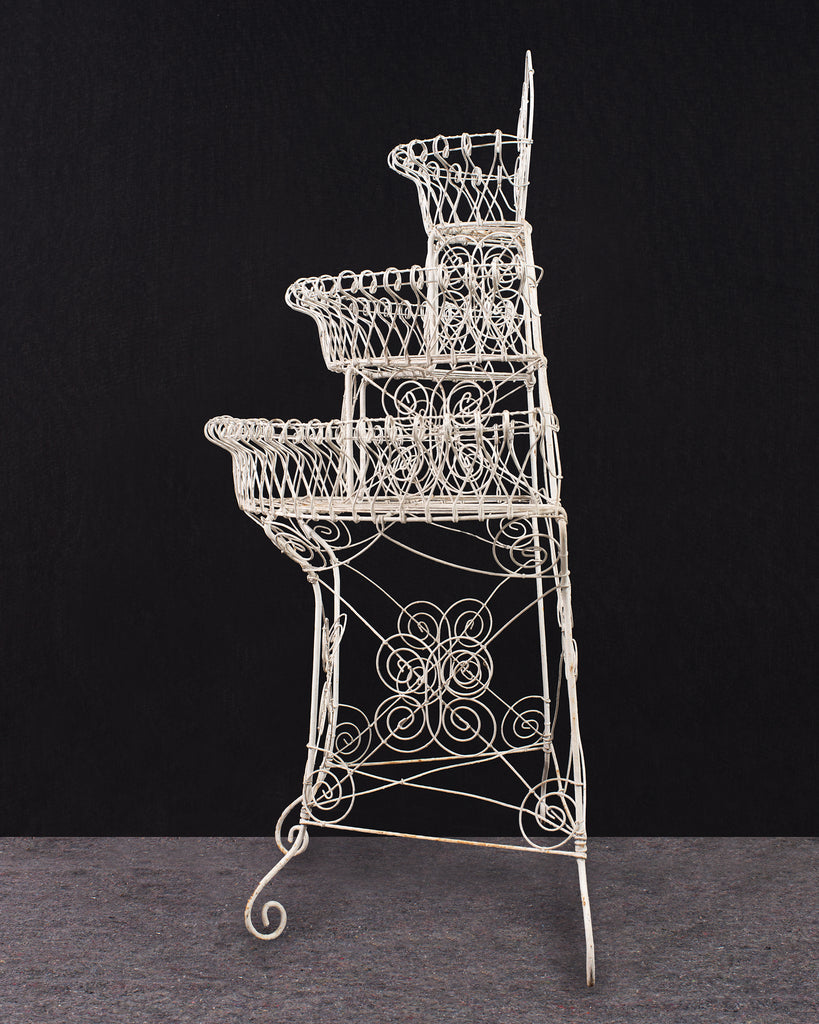 English Victorian Three-Tier Demilune Wire Garden Plant Stand