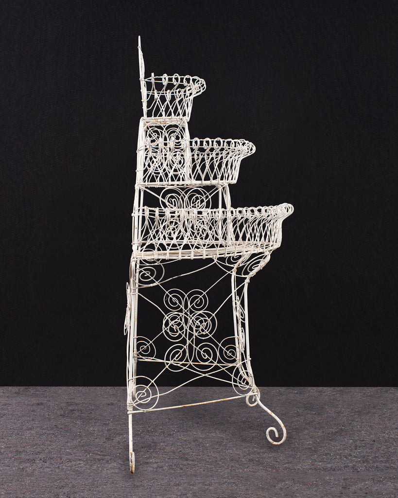 English Victorian Three-Tier Demilune Wire Garden Plant Stand