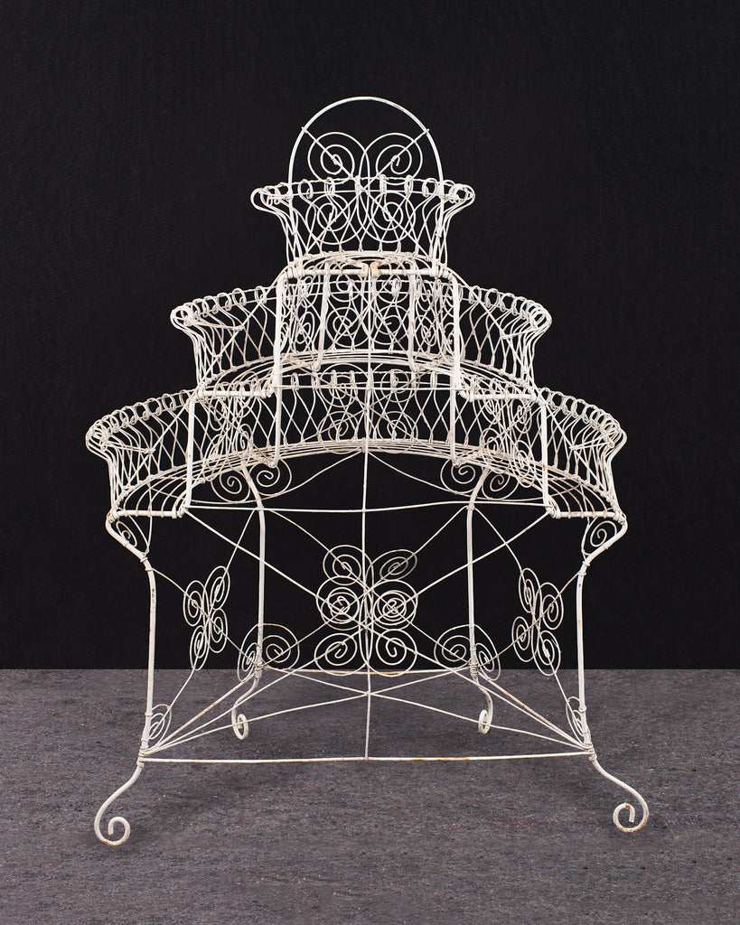 English Victorian Three-Tier Demilune Wire Garden Plant Stand
