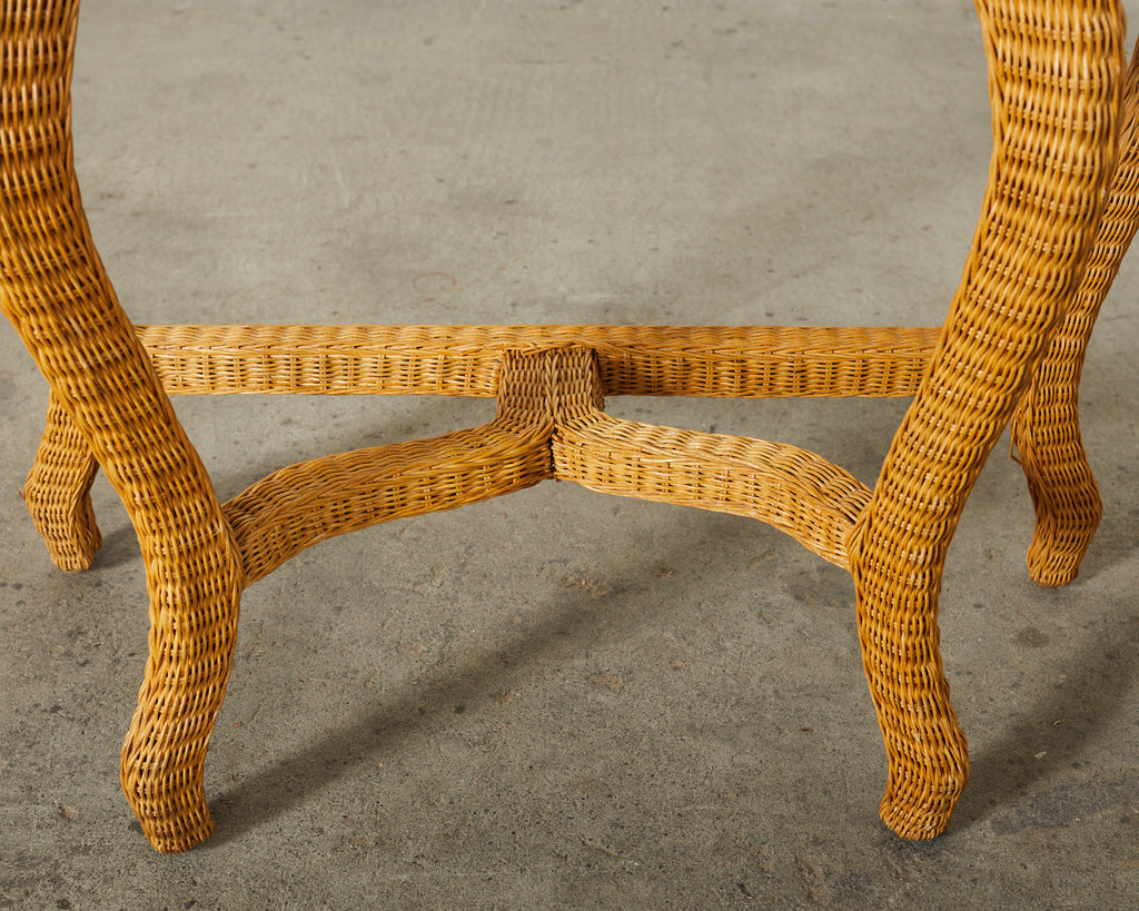 French Midcentury Organic Modern Wicker Demilune Console