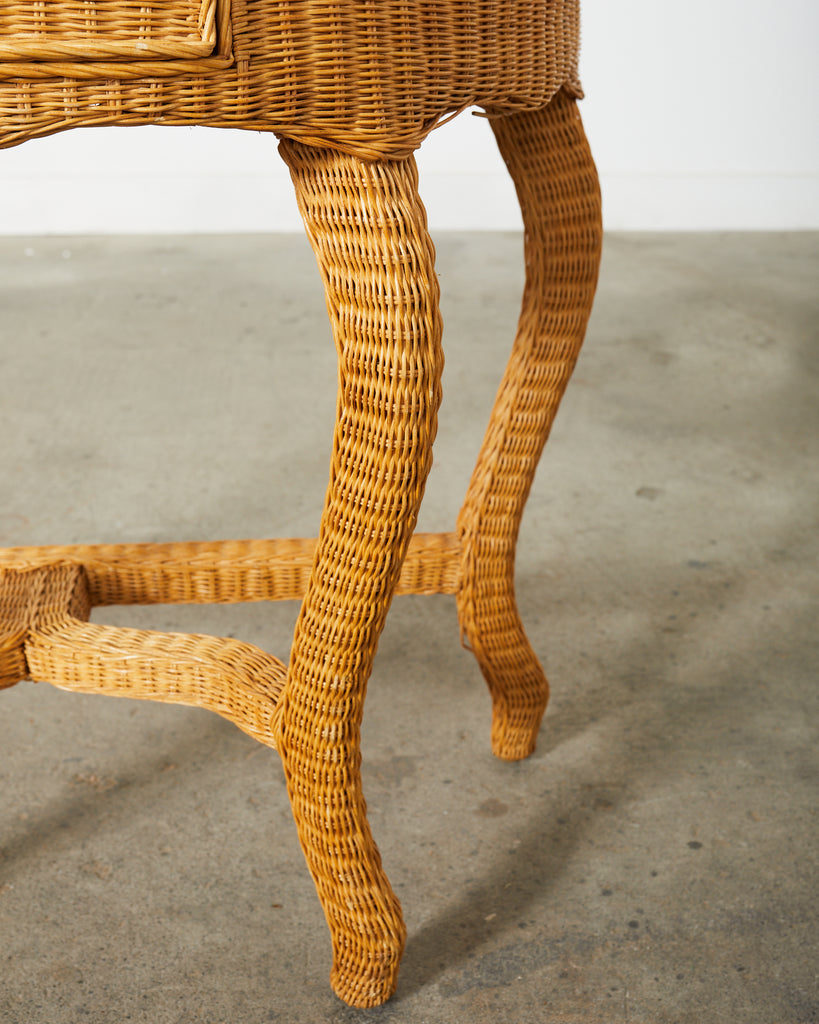 French Midcentury Organic Modern Wicker Demilune Console