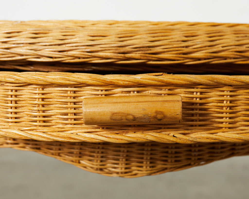 French Midcentury Organic Modern Wicker Demilune Console