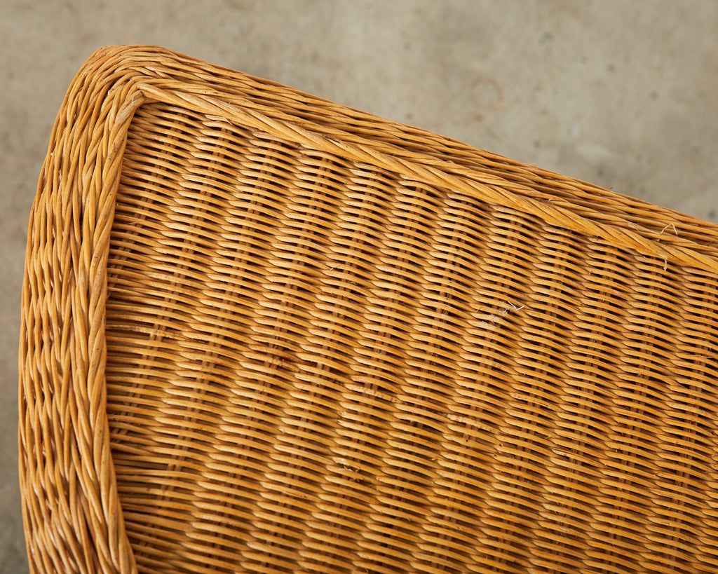 French Midcentury Organic Modern Wicker Demilune Console