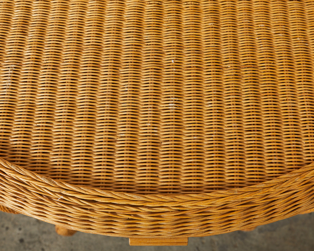 French Midcentury Organic Modern Wicker Demilune Console