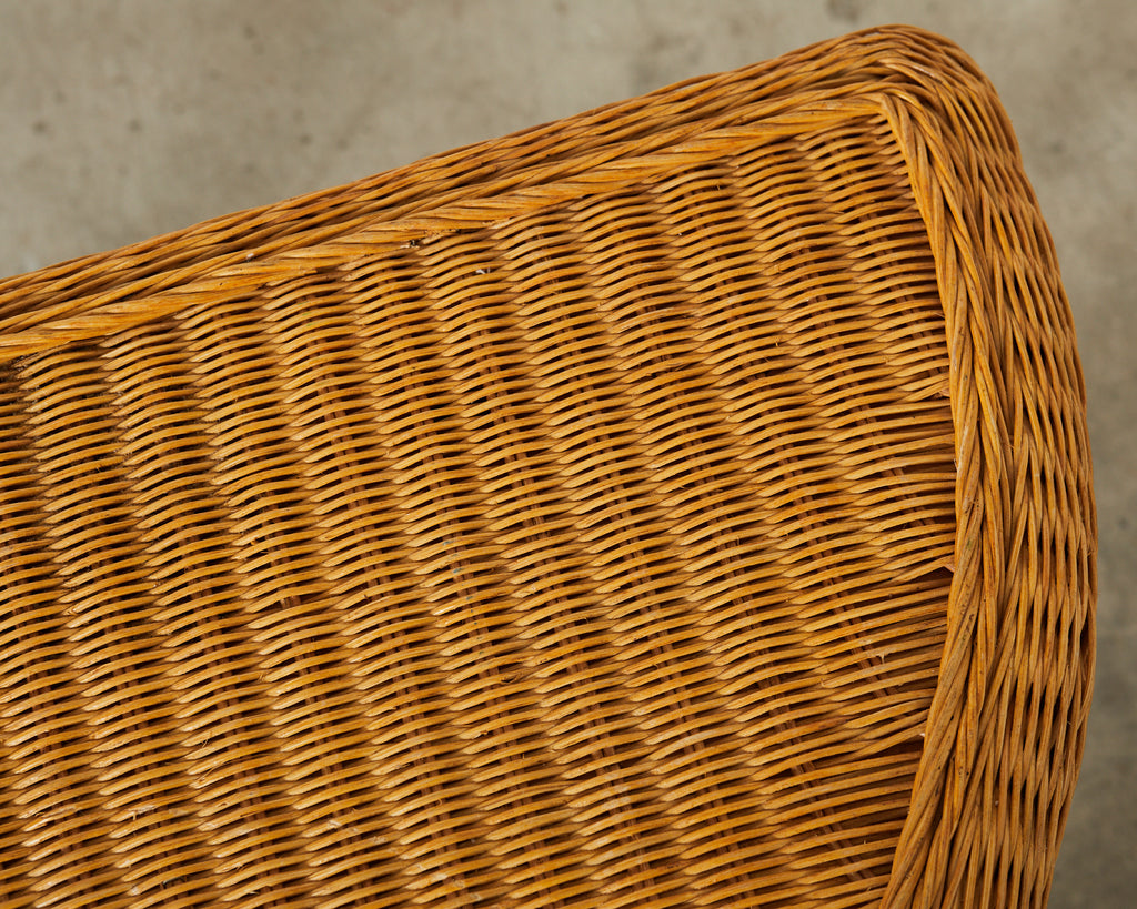 French Midcentury Organic Modern Wicker Demilune Console