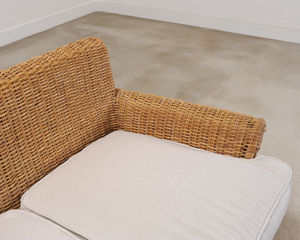 Organic Modern Woven Rattan Wicker Lounge Chair and Settee