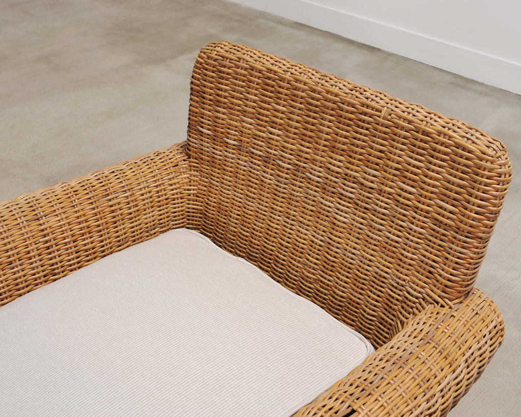Organic Modern Woven Rattan Wicker Lounge Chair and Settee