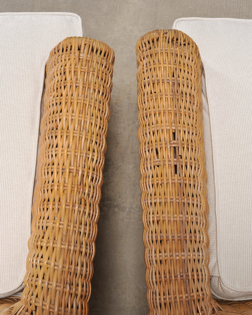 Organic Modern Woven Rattan Wicker Lounge Chair and Settee