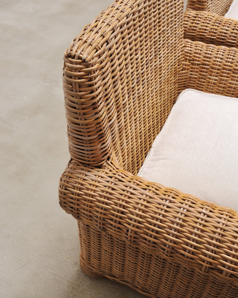 Organic Modern Woven Rattan Wicker Lounge Chair and Settee