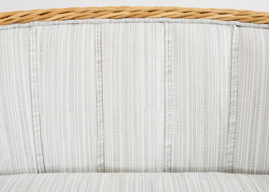 Michael Taylor Style Woven Rattan Sofa and Matching Ottomans
