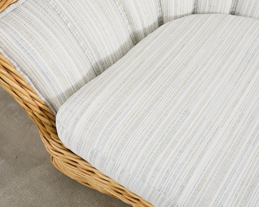 Michael Taylor Style Woven Rattan Sofa and Matching Ottomans