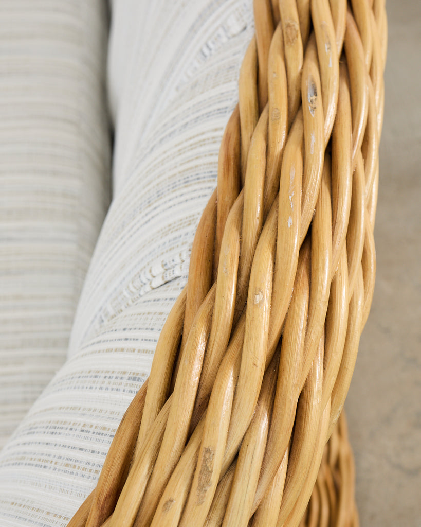 Michael Taylor Style Woven Rattan Sofa and Matching Ottomans