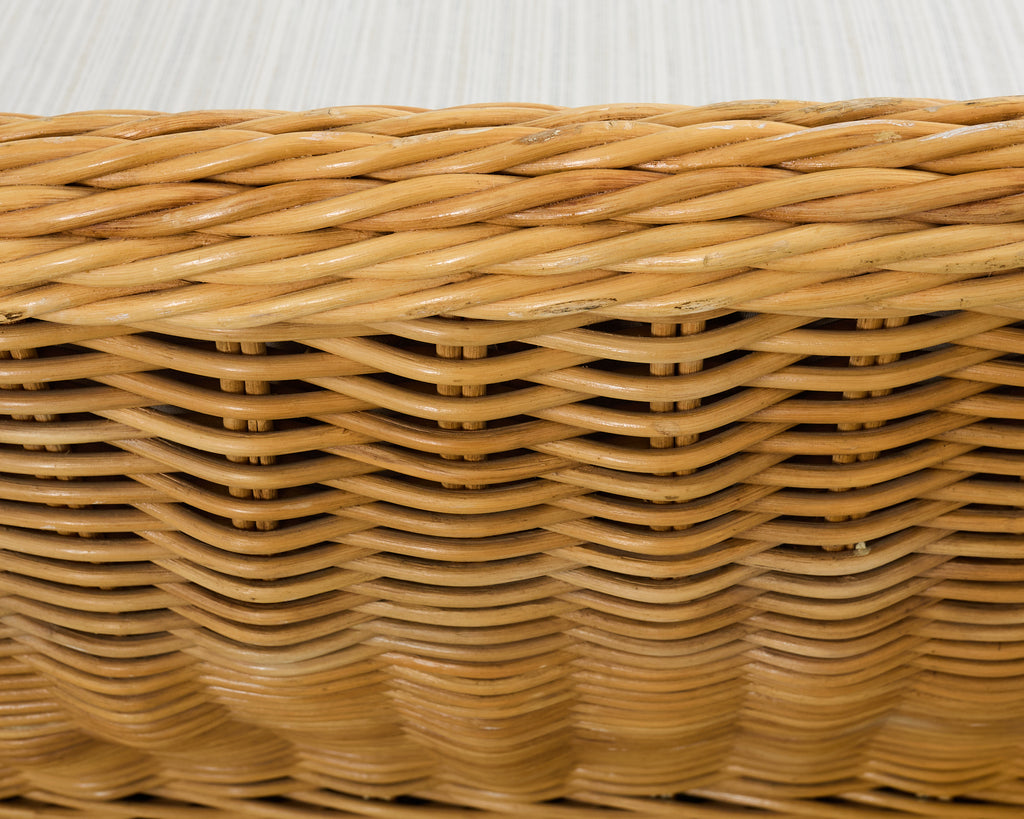 Michael Taylor Style Woven Rattan Sofa and Matching Ottomans