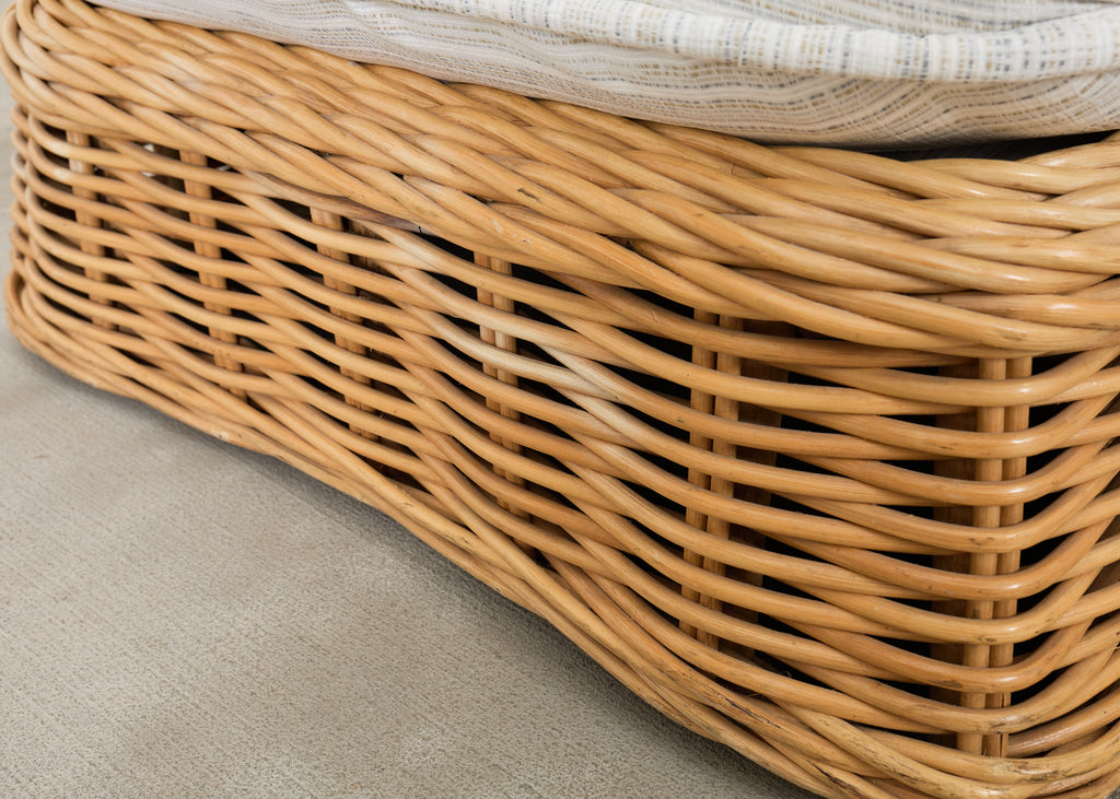 Michael Taylor Style Woven Rattan Sofa and Matching Ottomans